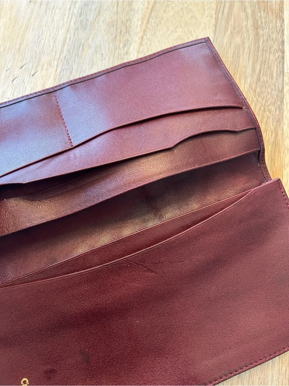 Vintage Christian Dior CD Logo Burgundy Leather Long Wallet Made in France